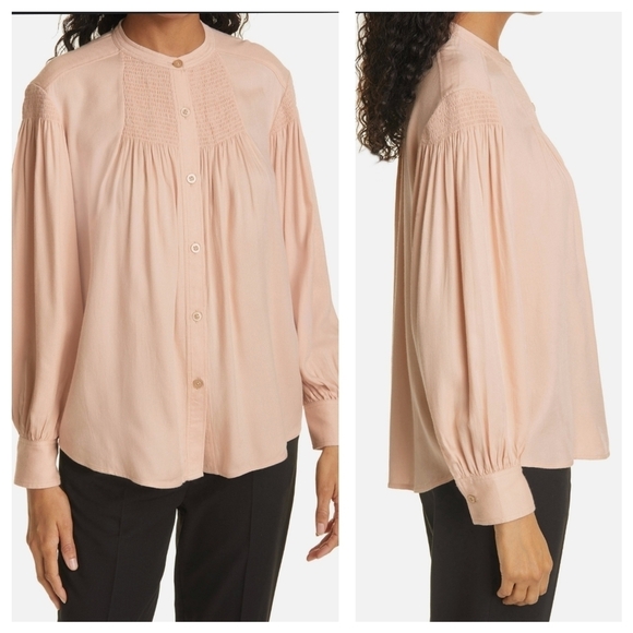 NWT REBECCA TAYLOR LS Twill Blouse in Ballet Size S 100% Viscose Button-Front - Picture 2 of 12